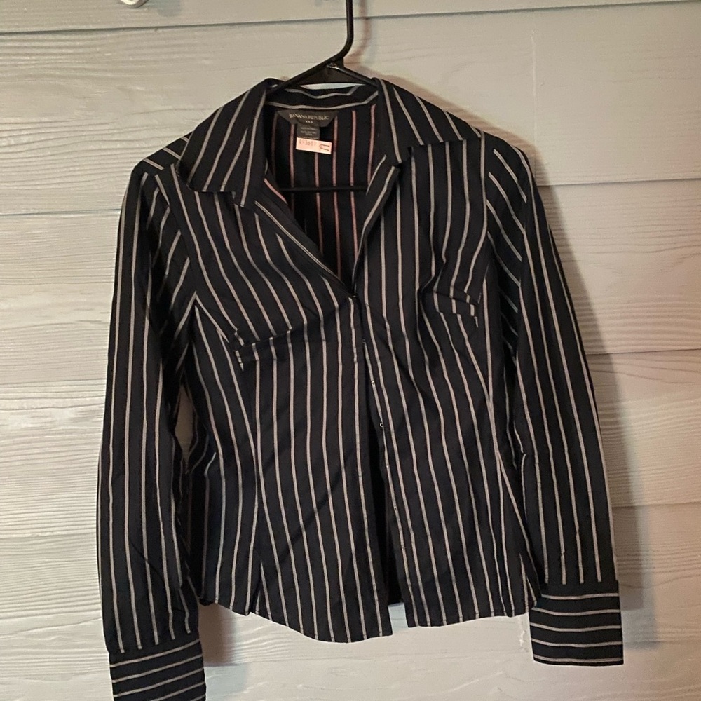 Banana Republic Black and White Striped Shirt